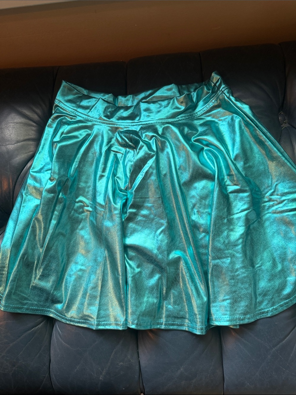 Metallic Teal Flare Mini Skirt